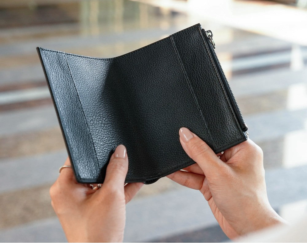 Featherly Passport Wallet - Black Cross-Hatch Texture