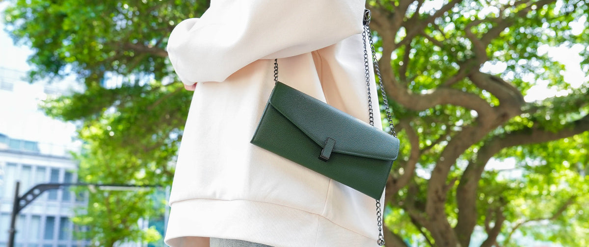 Carina XL v2 Crossbody Clutch - Italian Cross-Hatch in Olive Green