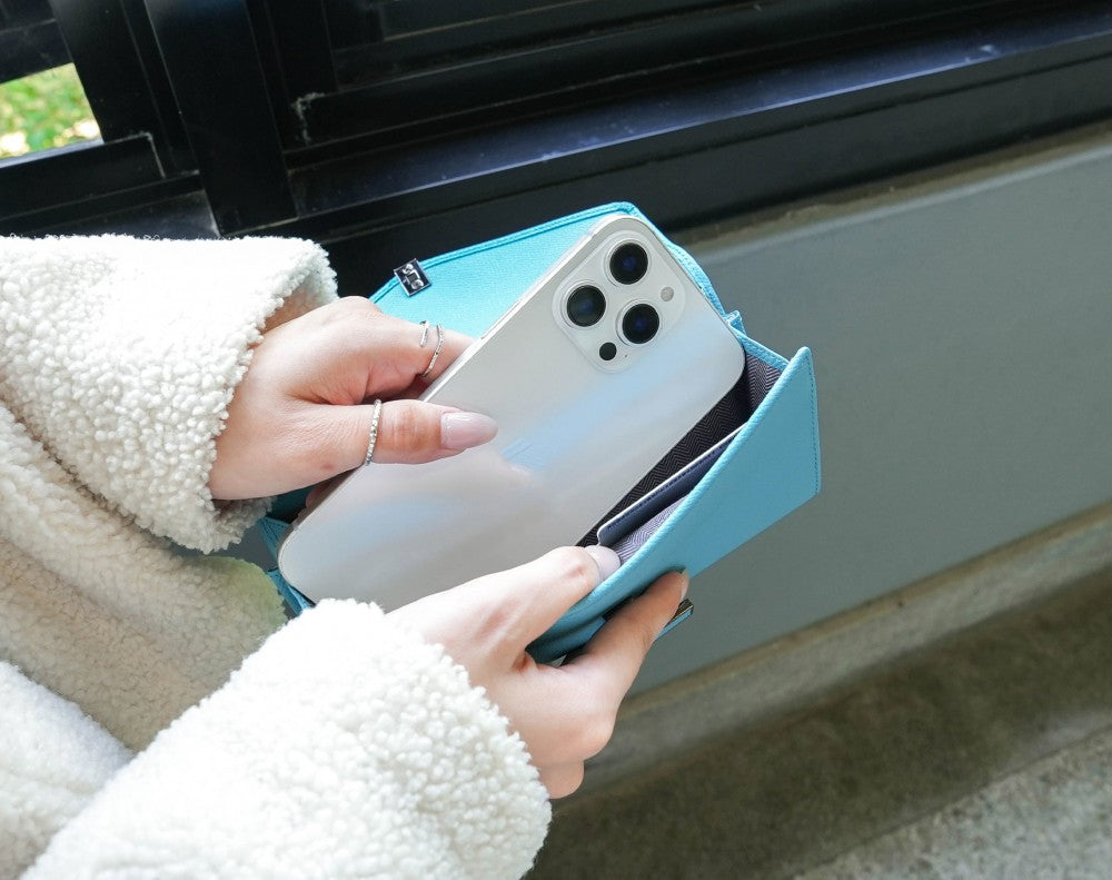 Carina XL v2 Crossbody Clutch - Italian Cross-Hatch in Teal