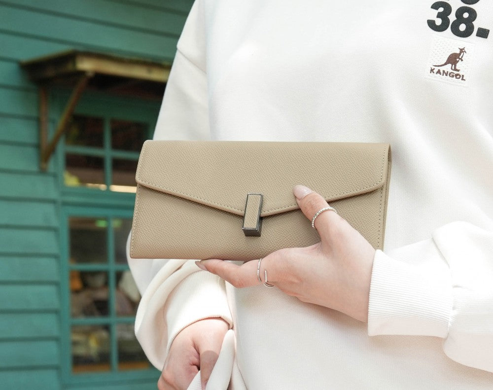Carina XL v2 Crossbody Clutch - Italian Cross-Hatch in Khaki