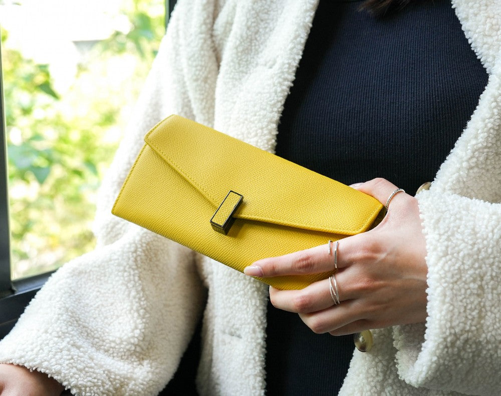 Carina XL v2 Crossbody Clutch - Italian Cross-Hatch in Yellow