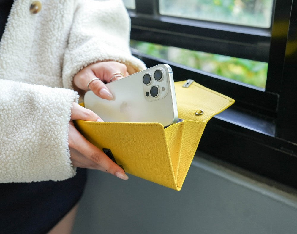 Carina XL v2 Crossbody Clutch - Italian Cross-Hatch in Yellow
