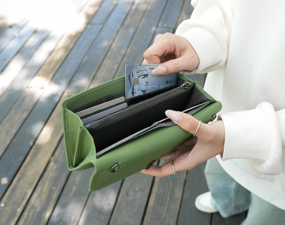 Carina XL v2 Crossbody Clutch - Italian Cross-Hatch in Matcha
