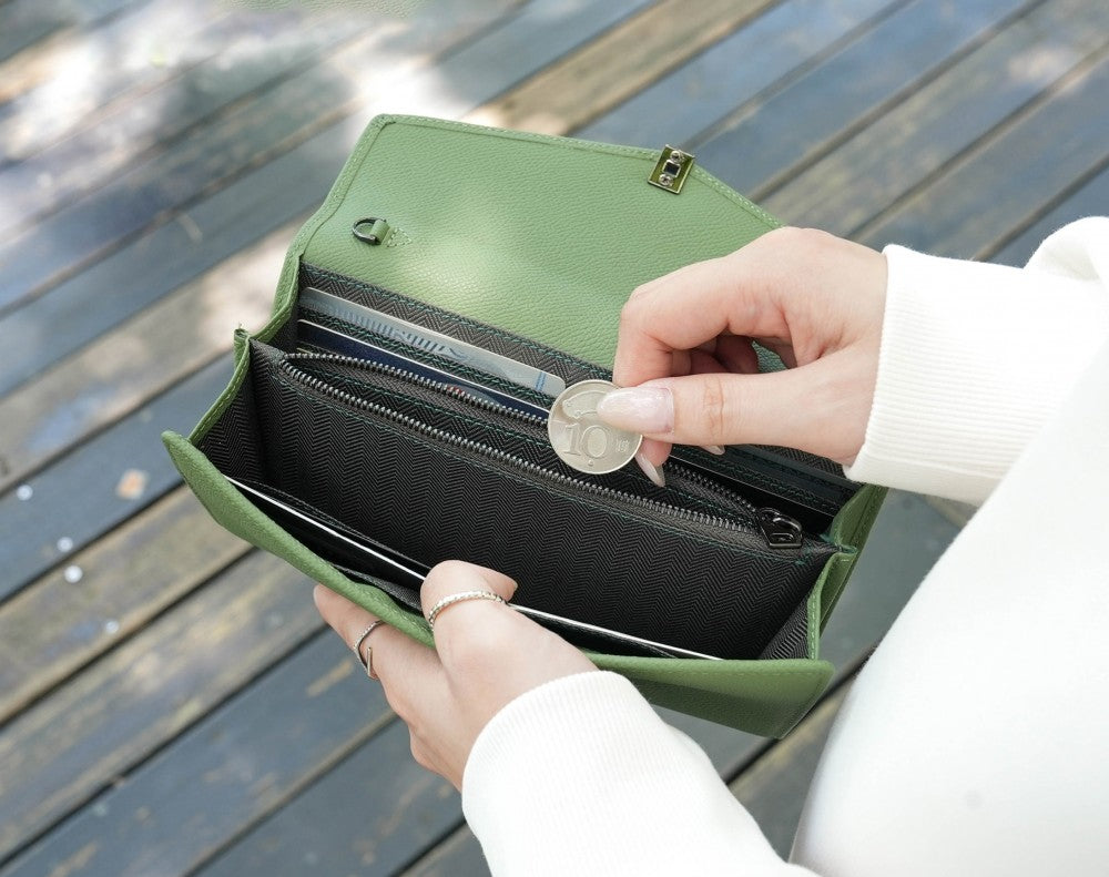 Carina XL v2 Crossbody Clutch - Italian Cross-Hatch in Matcha