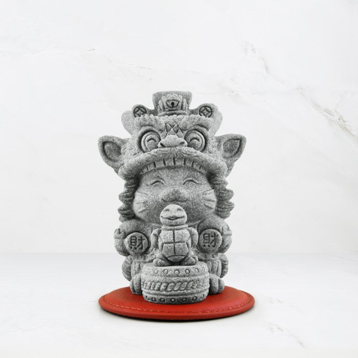Drummer Kitty Cat with Buddy the Fortune Turtle Stone Figurine